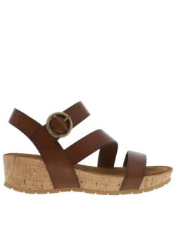 Nu-pieds Lilou marron en cuir à talon compensé avec aspect fumé sur les extrémités des brides