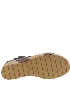 Nu-pieds Lilou marron en cuir à talon compensé avec aspect fumé sur les extrémités des brides
