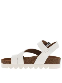 Nu-pieds Lucia blancs avec une semelle plateforme et une boucle ronde métallique