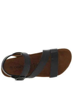Nu-pieds Lucia noirs avec une boucle ronde métallique et à plateforme