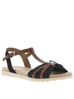Nu-pieds marine à talon plat et avec bride à la cheville à boucle à ardillon