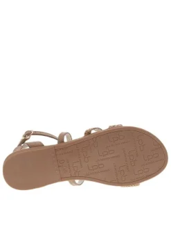 Nu-pieds marrons clairs avec le logo métallique et une boucle à ardillon