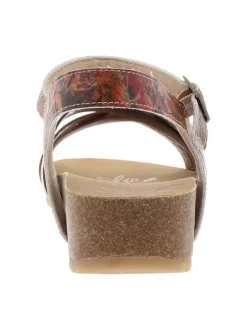 Nu-pieds marron à semelle compensée bas et à boucle à ardillon