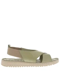 Nu-pieds Mira en cuir kaki à bandes élastiquées et brides entrecroisées