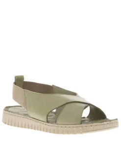 Nu-pieds Mira en cuir kaki à bandes élastiquées et brides entrecroisées