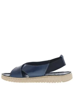 Nu-pieds Mira en cuir marine avec brides entrecroisées et bandes élastiquées