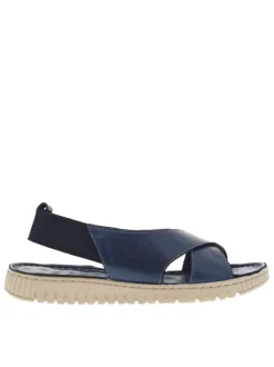 Nu-pieds Mira en cuir marine avec brides entrecroisées et bandes élastiquées
