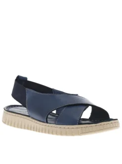 Nu-pieds Mira en cuir marine avec brides entrecroisées et bandes élastiquées