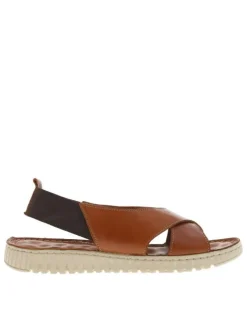 Nu-pieds Mira en cuir marron avec bandes élastiquées et brides entrecroisées