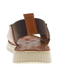 Nu-pieds Mira en cuir marron avec bandes élastiquées et brides entrecroisées