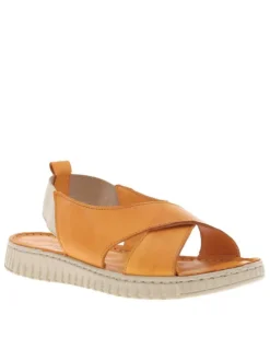 Nu-pieds Mira en cuir orange avec brides entrecroisées et à bandes élastiquées