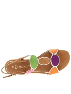 Nu-pieds multicolores à semelle décrochée haute et à boucle à ardillon