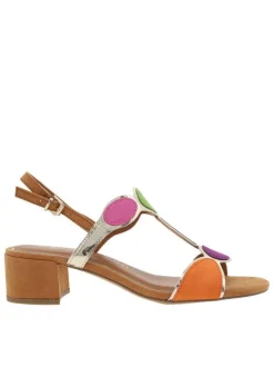 Nu-pieds multicolores à semelle décrochée haute et à boucle à ardillon