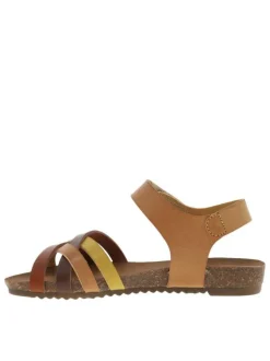 Nu-pieds multicolores à talon plat avec brides entrecroisées et bande auto-agrippante