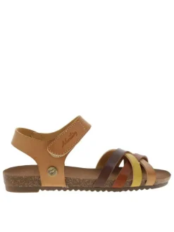 Nu-pieds multicolores à talon plat avec brides entrecroisées et bande auto-agrippante