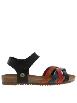 Nu-pieds multicolores à talon plat avec brides entrecroisées et bande auto-agrippante