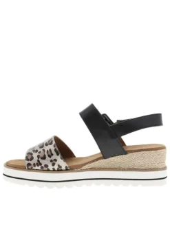 Nu-pieds noir et marron à talon compensé bas avec 2 bandes auto-agrippantes