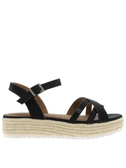 Nu-pieds noirs avec un talon plateau et une boucle à ardillon