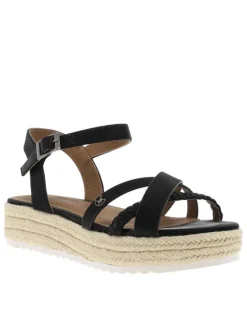 Nu-pieds noirs avec un talon plateau et une boucle à ardillon
