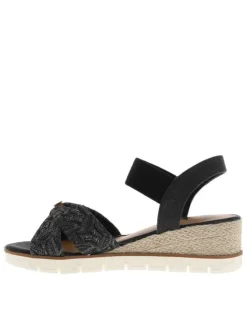 Nu-pieds noirs avec un talon semi-compensée et une bandes élastiquées