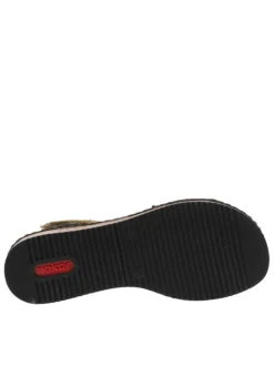 Nu-pieds noirs et beiges avec un talon compensé bas et une bande auto-agrippante