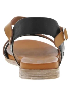Nu-pieds noirs et marron avec détails métalliques argentés et boucle à ardillon