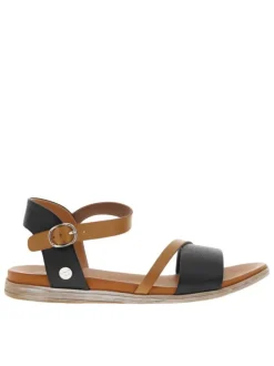Nu-pieds noirs et marron avec détails métalliques argentés et boucle à ardillon