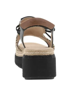 Nu-pieds noirs à semelle compensée avec des soufflets élastiqués