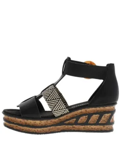 Nu-pieds noirs à semelle compensée haute et à boucle à ardillon