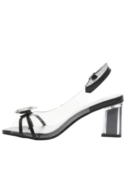 Nu-pieds noirs à talon décroché haut pailleté avec bijoux et boucle à ardillon