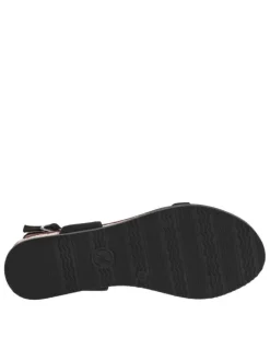 Nu-pieds noirs à talon semi-compensé, à boucle à ardillon, semelle cordée