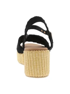 Nu-pieds noirs à talon semi-compensée avec une boucle à ardillon
