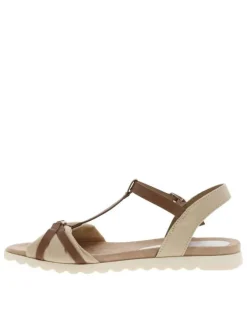 Nu-pieds ouverts en textile beige à semelle ondulée et boucle à ardillon argent