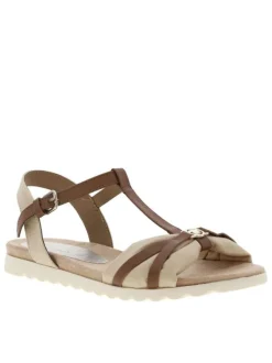 Nu-pieds ouverts en textile beige à semelle ondulée et boucle à ardillon argent