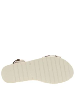 Nu-pieds ouverts en textile beige à semelle ondulée et boucle à ardillon argent
