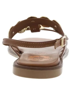 Nu-pieds plats en cuir marron à détails métallisés et à boucle à ardillon