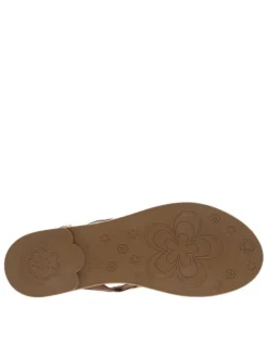 Nu-pieds plats en cuir marron à détails métallisés et à boucle à ardillon