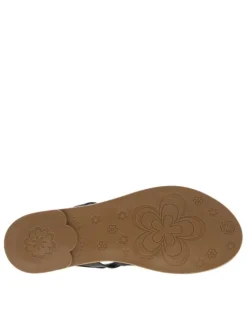 Nu-pieds plats en cuir noir à détails métallisés et à boucle à ardillon
