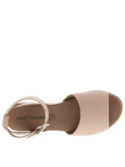 Nu-pieds rose avec détails en corde un talon compensé bas et boucle à ardillon