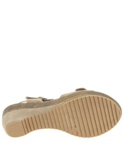 Nu-pieds sable à semelle compensé haut et à boucle à ardillon