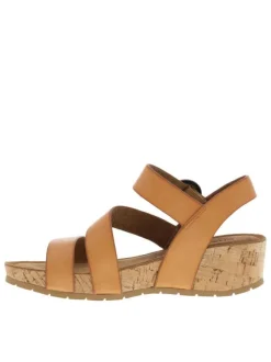 Nu-pieds simili cuir patiné beige à talon compensé haut aspect liège et boucle