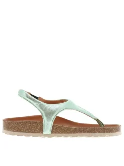 Nu-pieds style tongs verts aspect métallisé avec une bride élastiquée