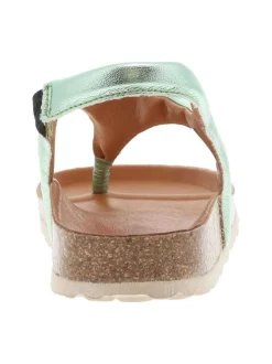 Nu-pieds style tongs verts aspect métallisé avec une bride élastiquée