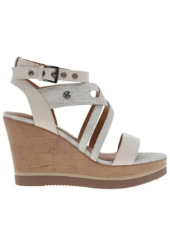 Nu-pieds à talon compensé haut Kolda grises en cuir avec boucle et œillets métalliques
