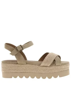 Nu-pieds taupe à plateforme avec détails en corde et une boucle à ardillon