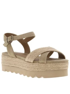 Nu-pieds taupe à plateforme avec détails en corde et une boucle à ardillon
