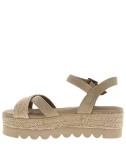 Nu-pieds taupe à plateforme avec détails en corde et une boucle à ardillon