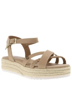 Nu-pieds taupe à talon plateforme avec une boucle à ardillon