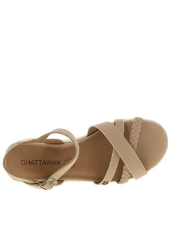 Nu-pieds taupe à talon plateforme avec une boucle à ardillon