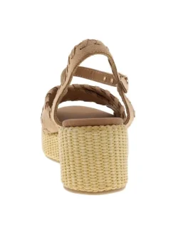Nu-pieds taupe à talon semi-compensée avec une boucle à ardillon